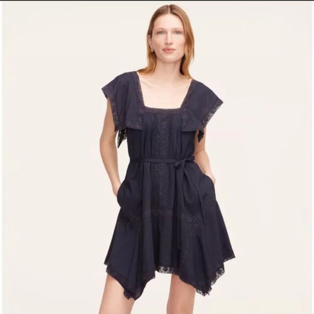 Rebecca Taylor Babydoll Dress Square Neckline navy blue XS